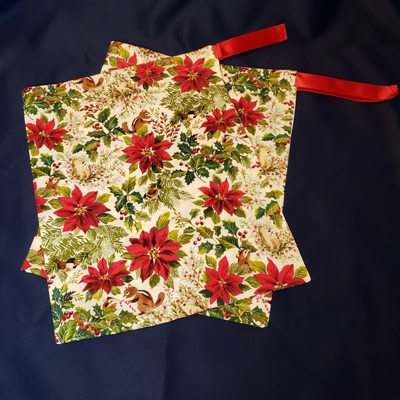Christmas Fabric Drawstring Bag  13" h x 10.5" w Handmade - Picture 1 of 5